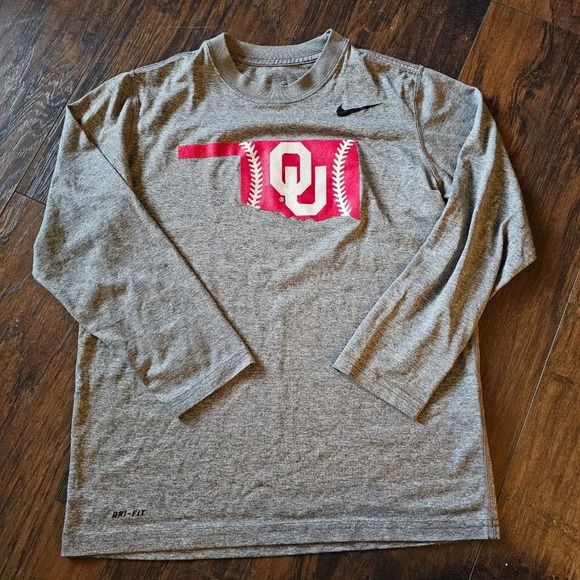 University of Oklahoma OU Athletics long sleeve gray Nike Youth Shirt Small - Picture 1 of 5
